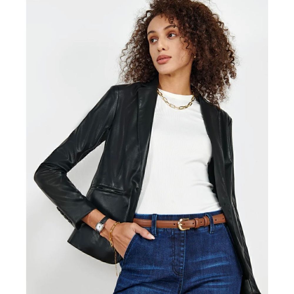 TAPATA Faux Leather Blazer